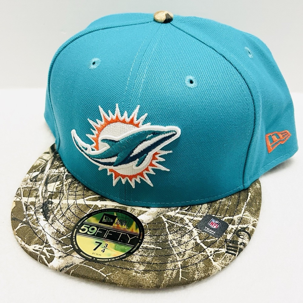 New Era Miami Dolphins 2-Tone Camo 59FIFTY Fitted Hat Cap 7 3/4 Turquoise NFL